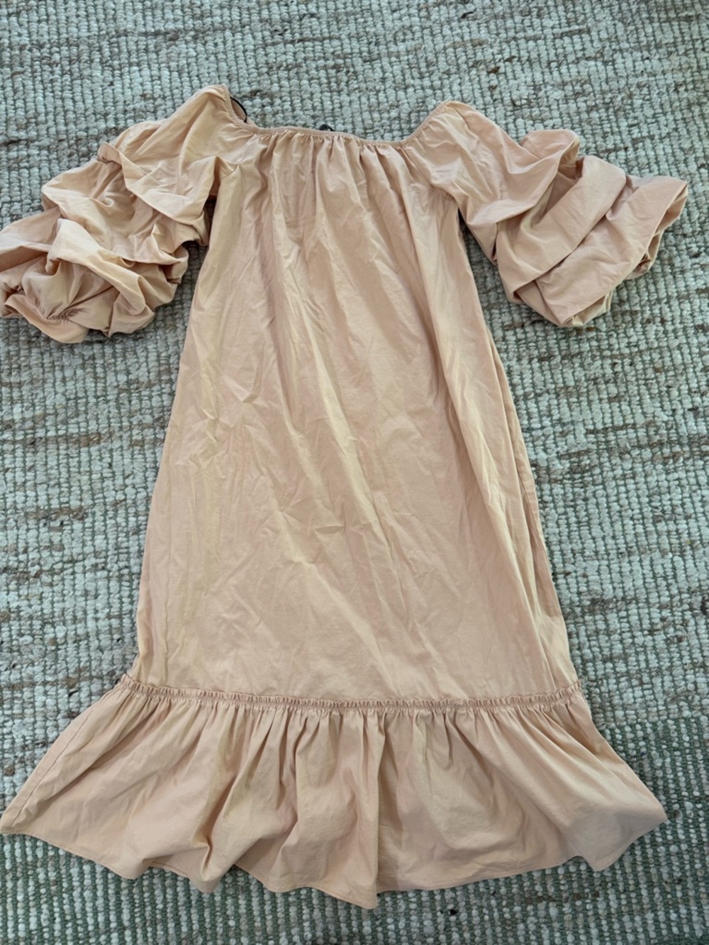 Zara Blush Pink Puff Sleeve Ruffle Hem Midi Dress